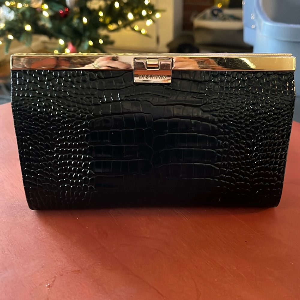 EUC Brahmin Avery Majestic Clutch - black with gold hardware.